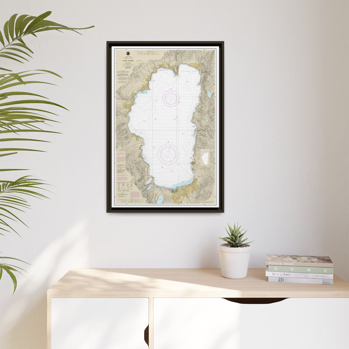 Chart 18665 Lake Tahoe - NOAA Nautical Chart Floating Frame Canvas | 20" x 30" | 24" x 36" | 32" x 48" - Espresso context-1