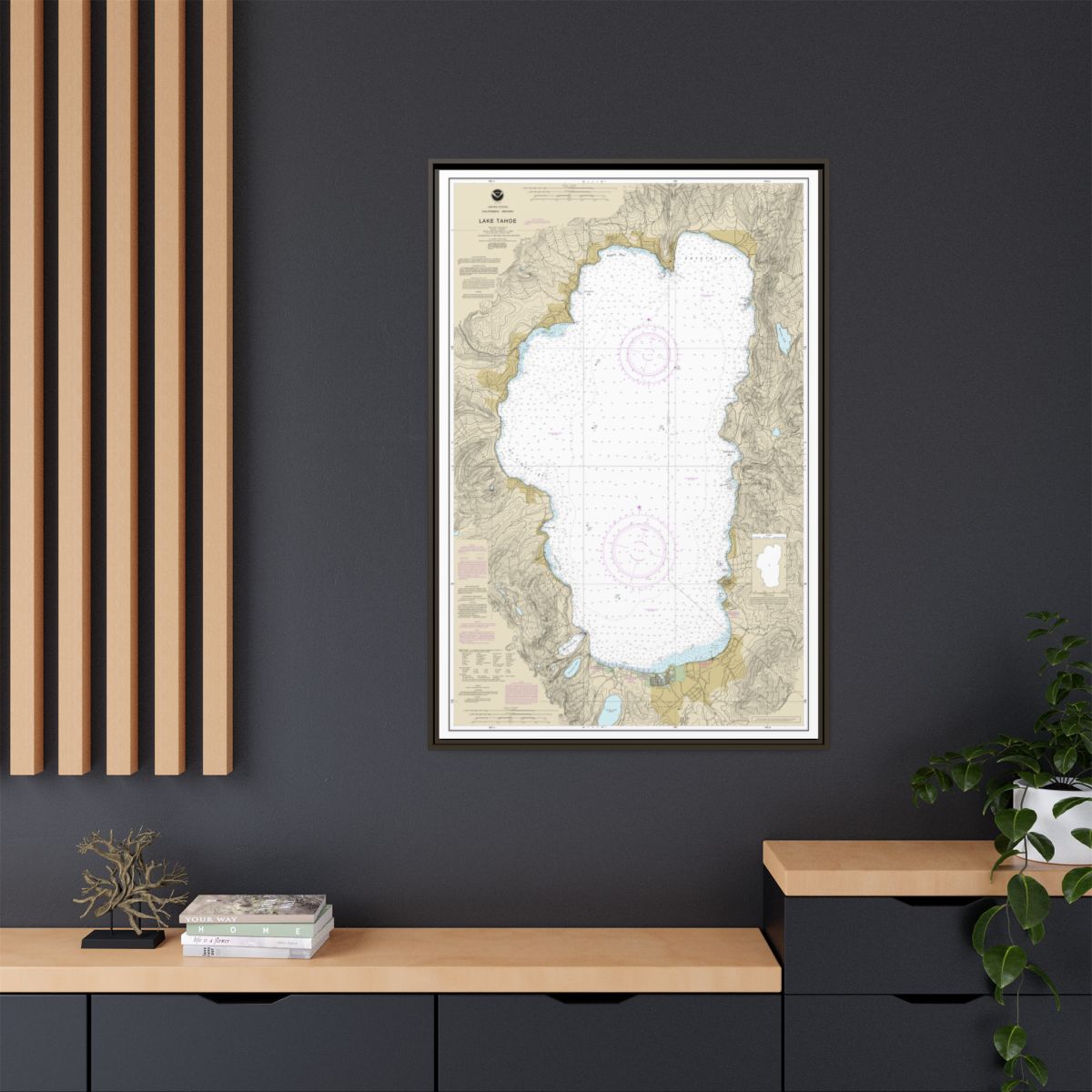 Chart 18665 Lake Tahoe - NOAA Nautical Chart Floating Frame Canvas | 20" x 30" | 24" x 36" | 32" x 48" - Espresso context-2