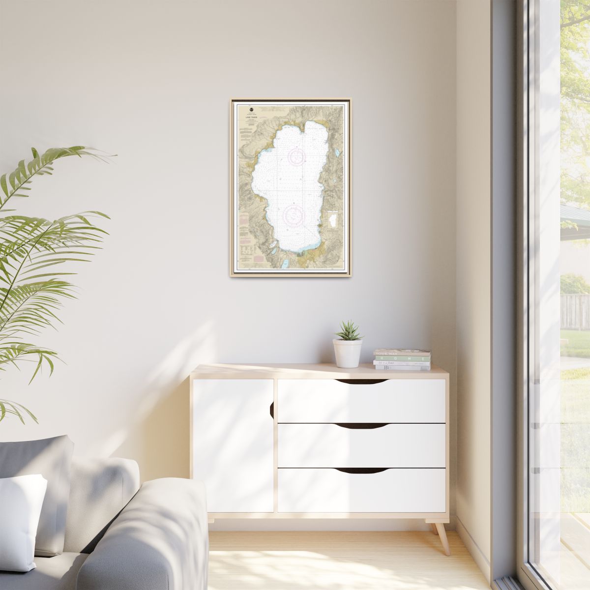 Chart 18665 Lake Tahoe - NOAA Nautical Chart Floating Frame Canvas | 20" x 30" | 24" x 36" | 32" x 48" - Natural context-1