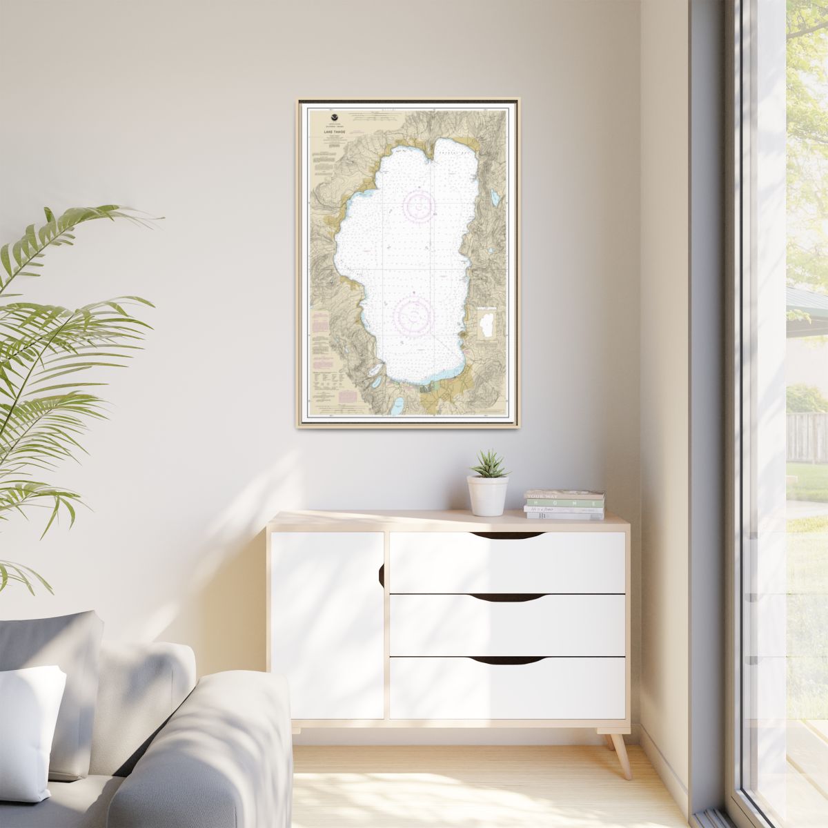 Chart 18665 Lake Tahoe - NOAA Nautical Chart Floating Frame Canvas | 20" x 30" | 24" x 36" | 32" x 48" - Natural context-1