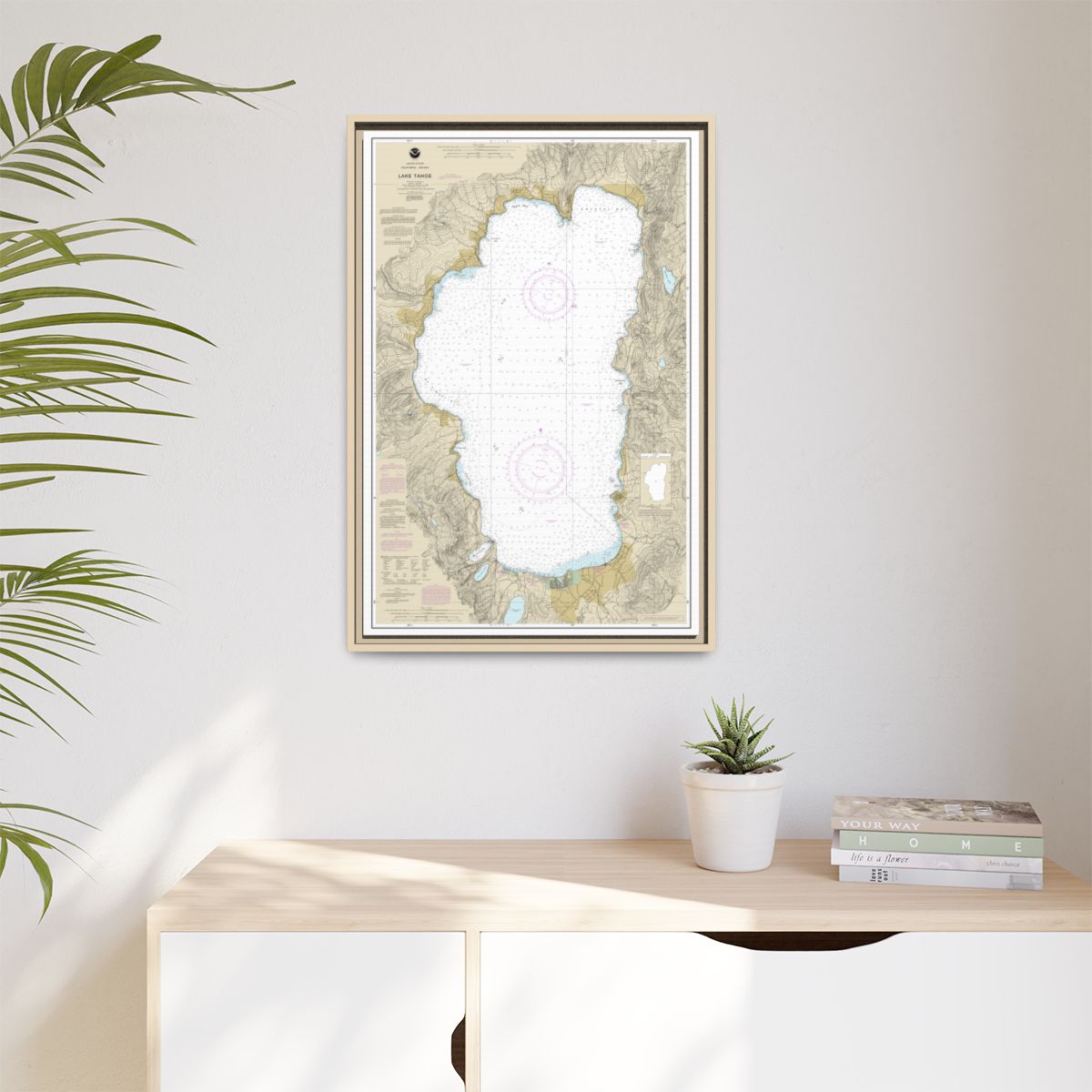 Chart 18665 Lake Tahoe - NOAA Nautical Chart Floating Frame Canvas | 20" x 30" | 24" x 36" | 32" x 48" - Natural context-1