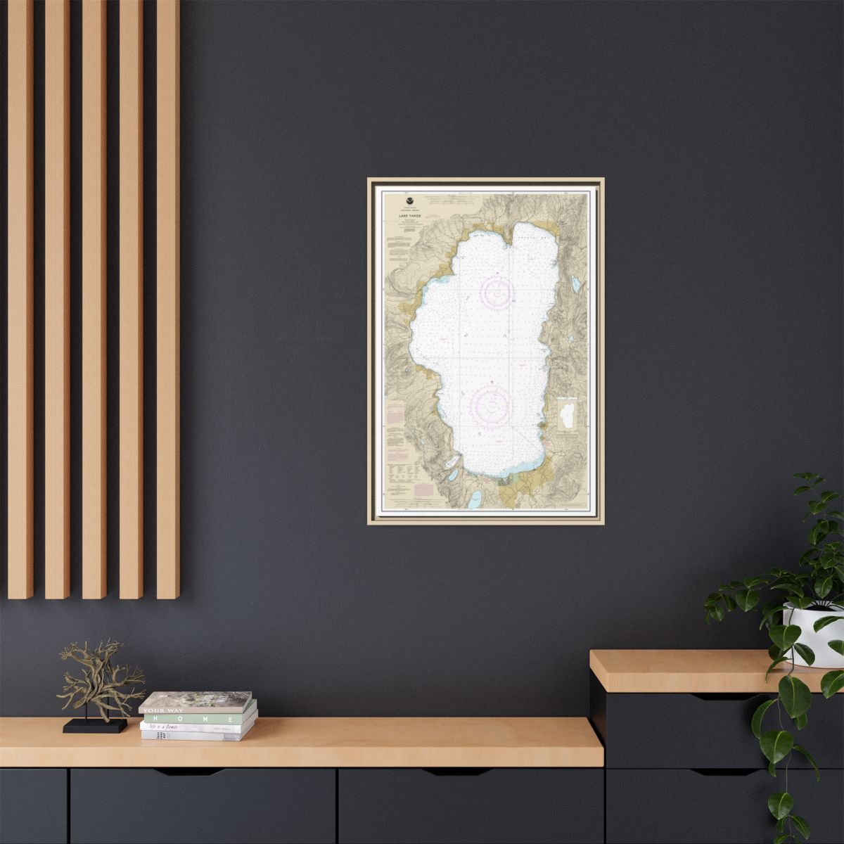 Chart 18665 Lake Tahoe - NOAA Nautical Chart Floating Frame Canvas | 20" x 30" | 24" x 36" | 32" x 48" - Natural context-2