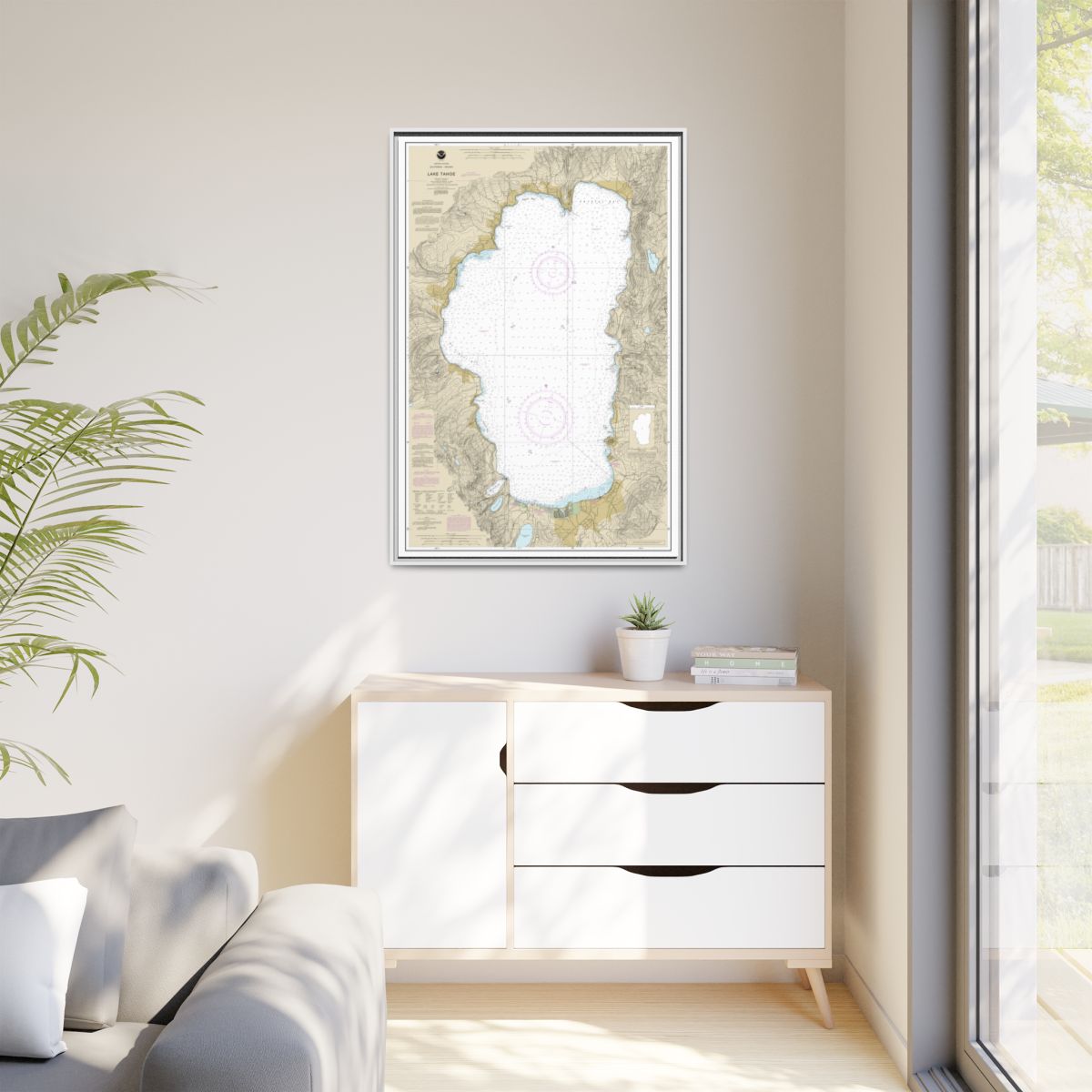 Chart 18665 Lake Tahoe - NOAA Nautical Chart Floating Frame Canvas | 20" x 30" | 24" x 36" | 32" x 48" - White context-1