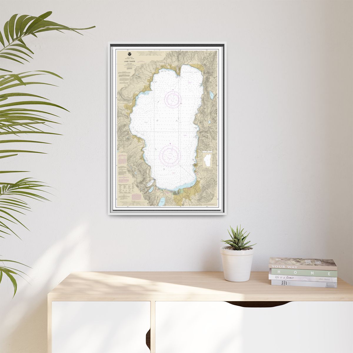 Chart 18665 Lake Tahoe - NOAA Nautical Chart Floating Frame Canvas | 20" x 30" | 24" x 36" | 32" x 48" - White context-1