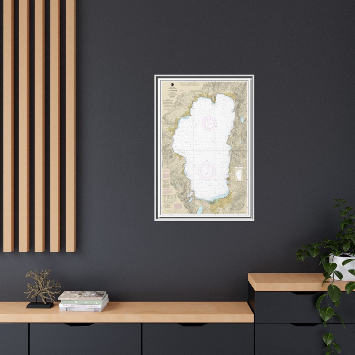 Chart 18665 Lake Tahoe - NOAA Nautical Chart Floating Frame Canvas | 20" x 30" | 24" x 36" | 32" x 48" - White context-2