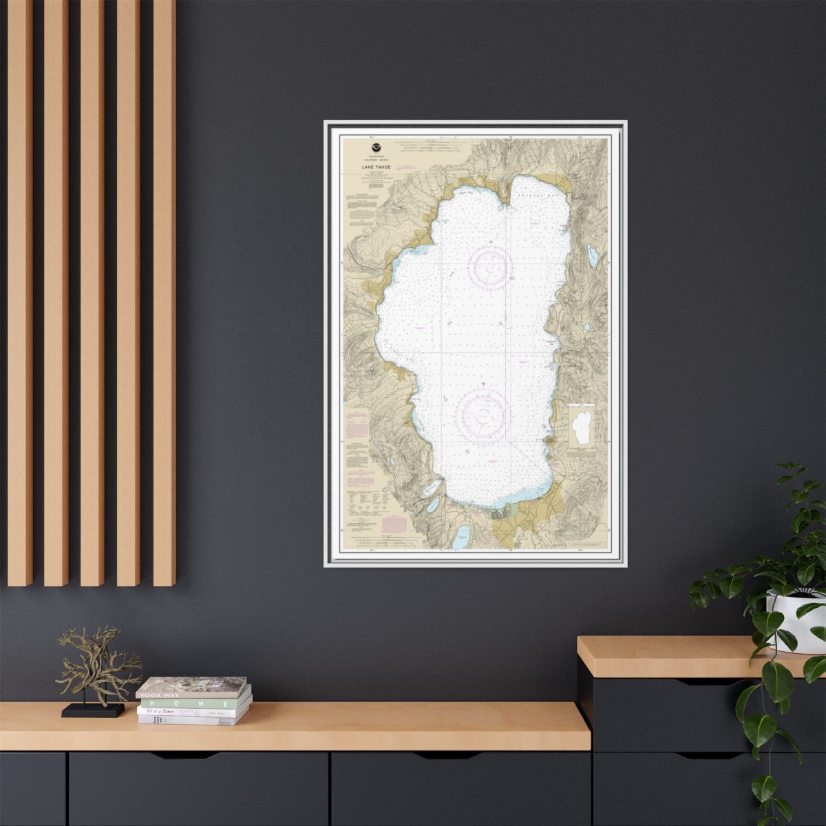 Chart 18665 Lake Tahoe - NOAA Nautical Chart Floating Frame Canvas | 20" x 30" | 24" x 36" | 32" x 48" - White context-2