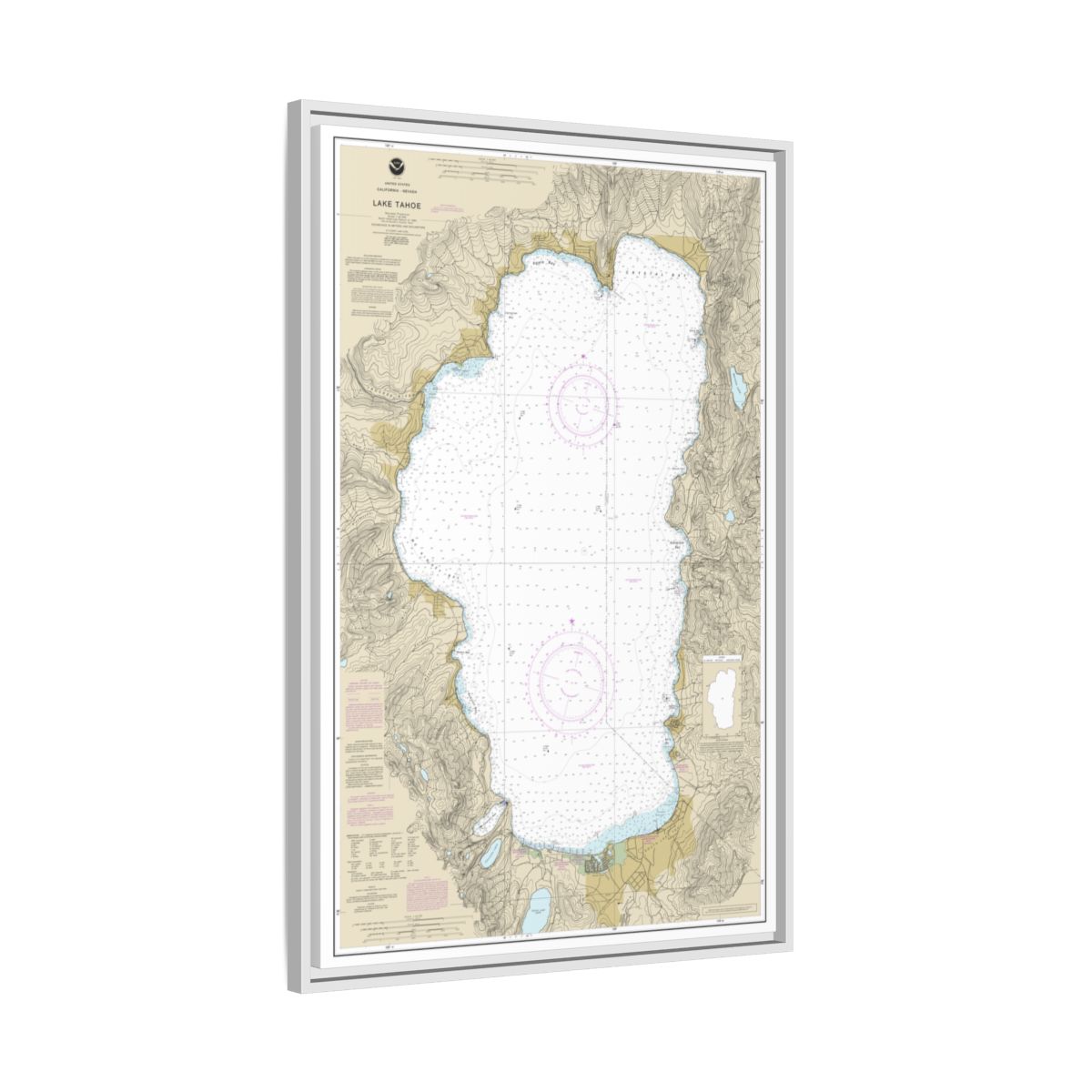 Chart 18665 Lake Tahoe - NOAA Nautical Chart Floating Frame Canvas | 20" x 30" | 24" x 36" | 32" x 48" - White side