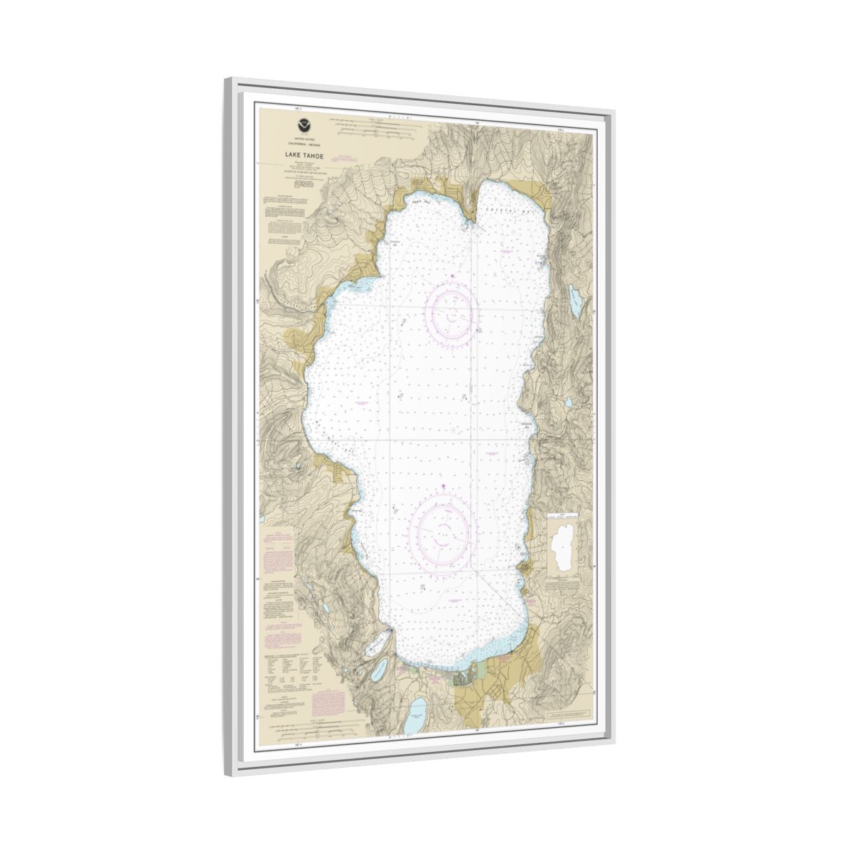 Chart 18665 Lake Tahoe - NOAA Nautical Chart Floating Frame Canvas | 20" x 30" | 24" x 36" | 32" x 48" - White side
