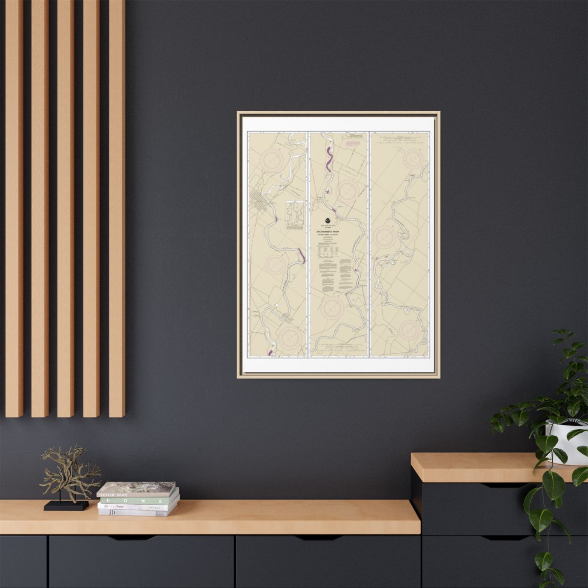Chart 18667 Sacramento River Fourmile Bend To Colusa - NOAA Nautical Chart Floating Frame Canvas | 24" x 32" | 30" x 40" - Natural context-2