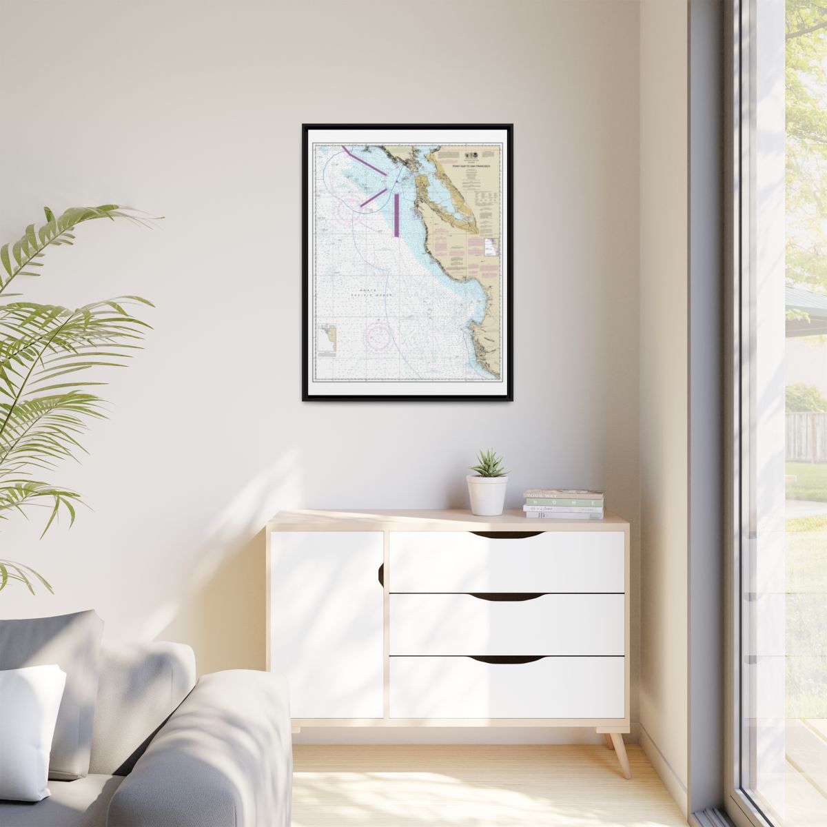 Chart 18680 Point Sur to San Francisco - NOAA Nautical Chart Floating Frame Canvas | 24" x 32" | 30" x 40" - Black context-1