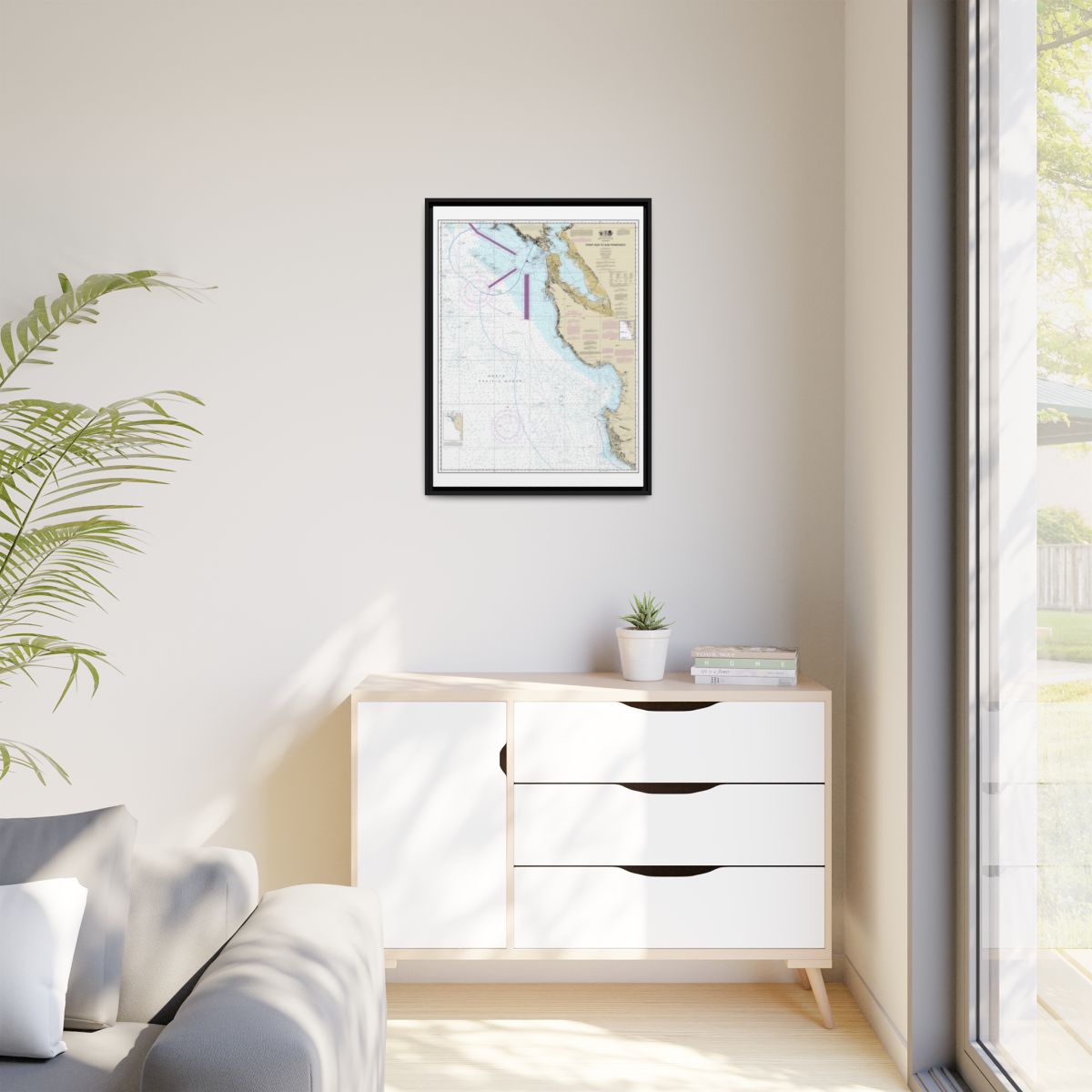 Chart 18680 Point Sur to San Francisco - NOAA Nautical Chart Floating Frame Canvas | 24" x 32" | 30" x 40" - Black context-1