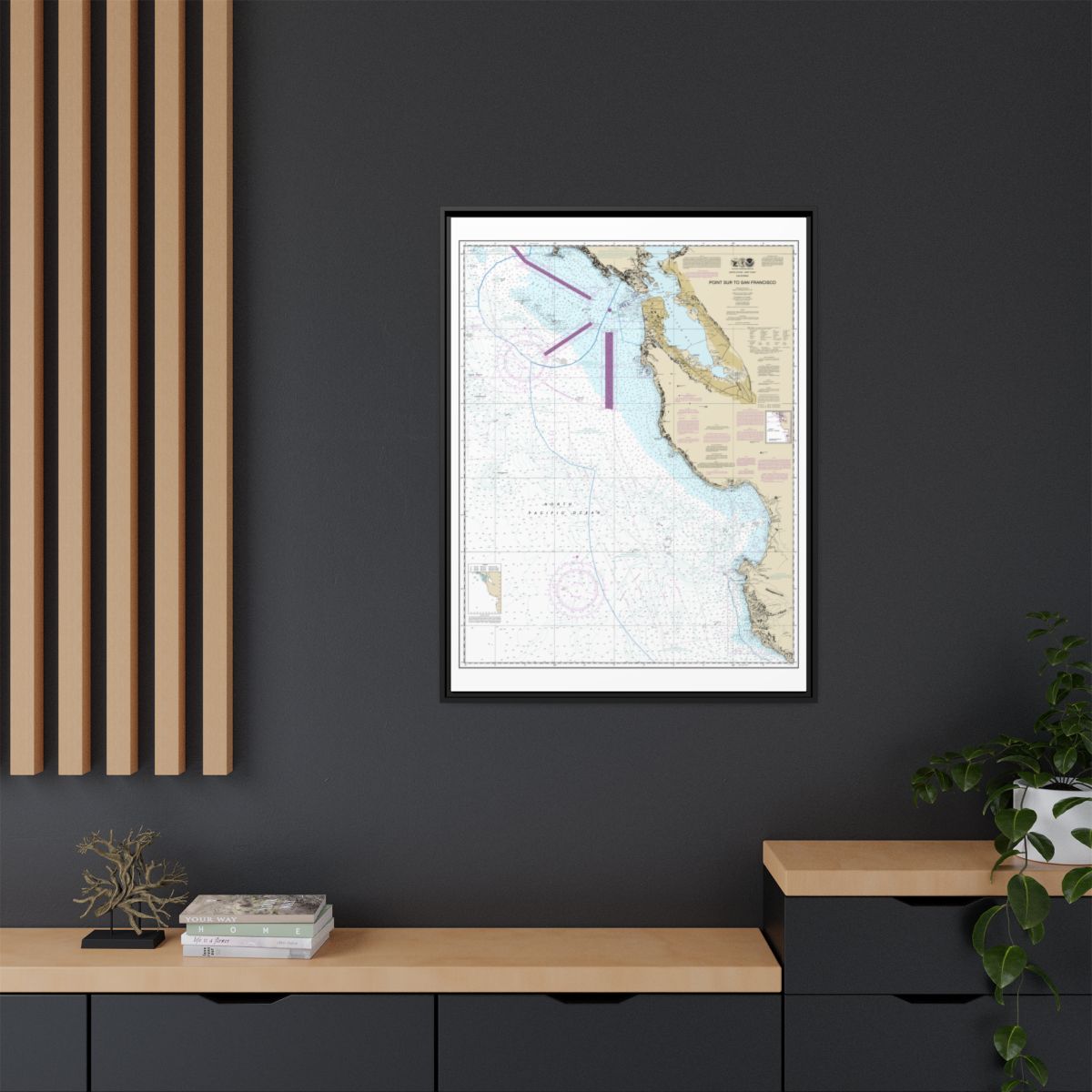 Chart 18680 Point Sur to San Francisco - NOAA Nautical Chart Floating Frame Canvas | 24" x 32" | 30" x 40" - Black context-2