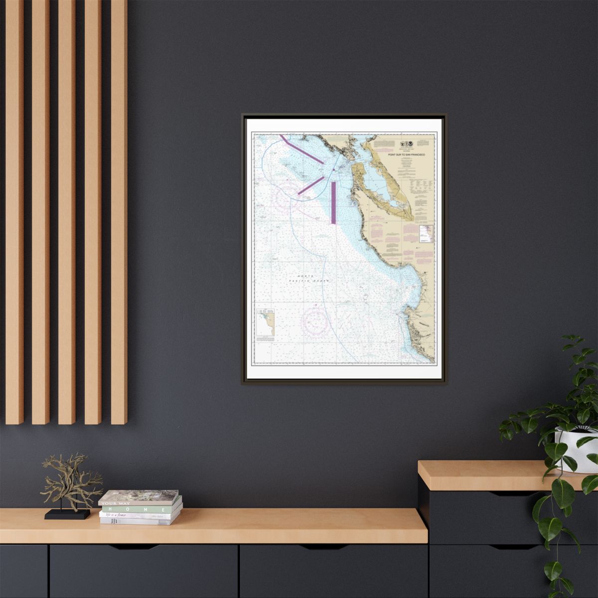 Chart 18680 Point Sur to San Francisco - NOAA Nautical Chart Floating Frame Canvas | 24" x 32" | 30" x 40" - Espresso context-2