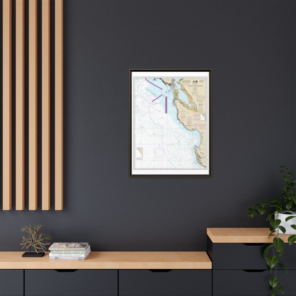 Chart 18680 Point Sur to San Francisco - NOAA Nautical Chart Floating Frame Canvas | 24" x 32" | 30" x 40" - Espresso context-2