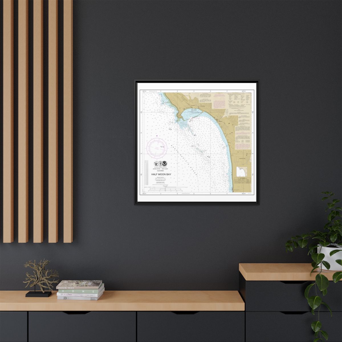 Chart 18682 Half Moon Bay - NOAA Nautical Chart Floating Frame Canvas | 32" x 32" - Black context-2