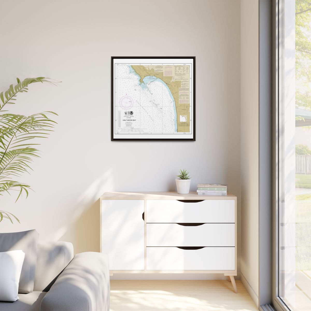 Chart 18682 Half Moon Bay - NOAA Nautical Chart Floating Frame Canvas | 32" x 32" - Espresso context-1