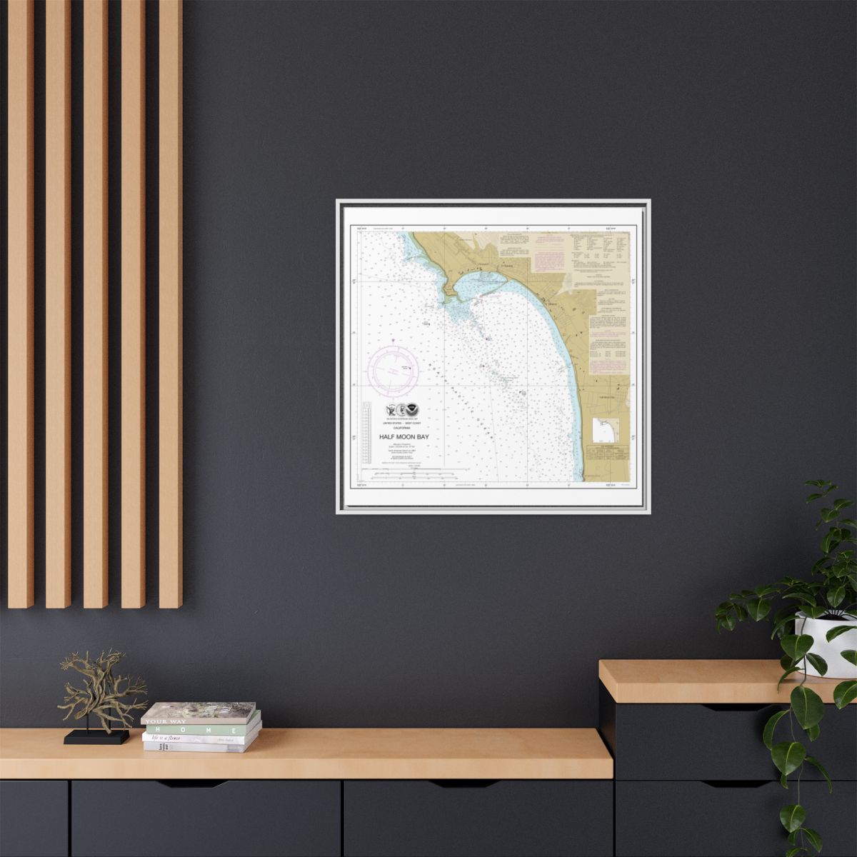 Chart 18682 Half Moon Bay - NOAA Nautical Chart Floating Frame Canvas | 32" x 32" - White context-2