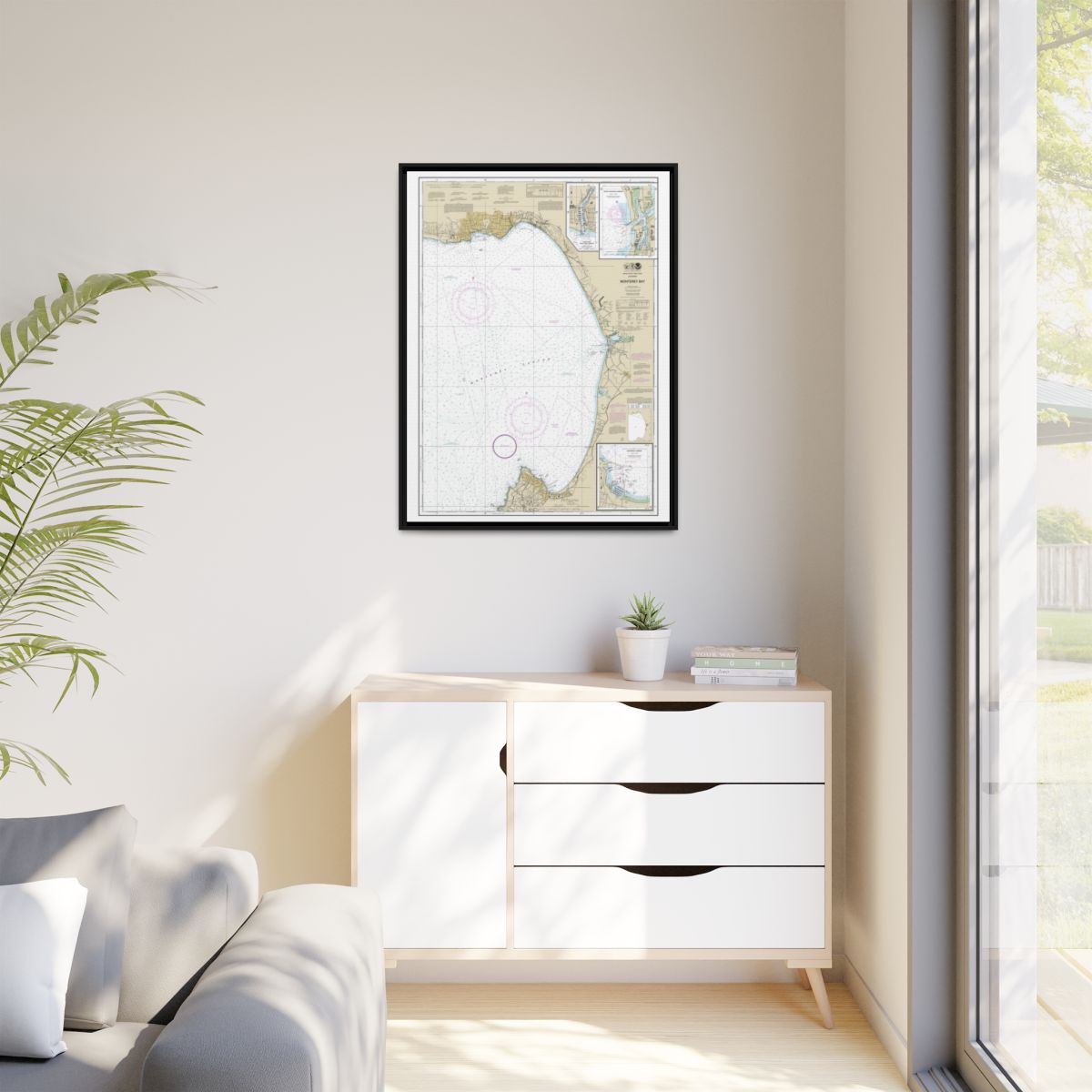 Chart 18685 Monterey Bay;Monterey Harbor;Moss Landing Harbor;Santa Cruz Small Craft Harbor - NOAA Nautical Chart Floating Frame Canvas | 24" x 32" | 30" x 40" - Black context-1