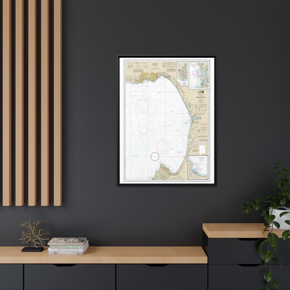 Chart 18685 Monterey Bay;Monterey Harbor;Moss Landing Harbor;Santa Cruz Small Craft Harbor - NOAA Nautical Chart Floating Frame Canvas | 24" x 32" | 30" x 40" - Black context-2