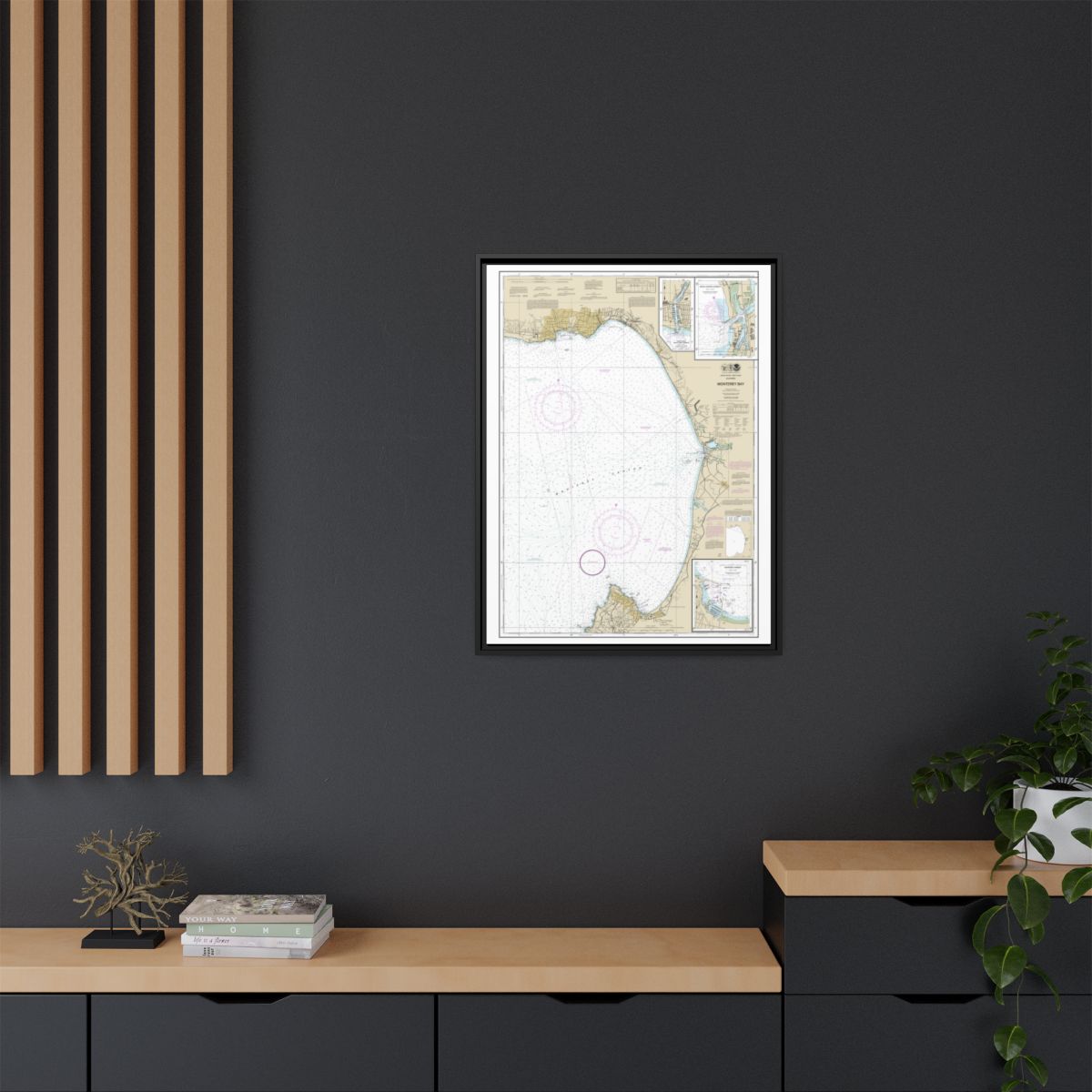 Chart 18685 Monterey Bay;Monterey Harbor;Moss Landing Harbor;Santa Cruz Small Craft Harbor - NOAA Nautical Chart Floating Frame Canvas | 24" x 32" | 30" x 40" - Black context-2