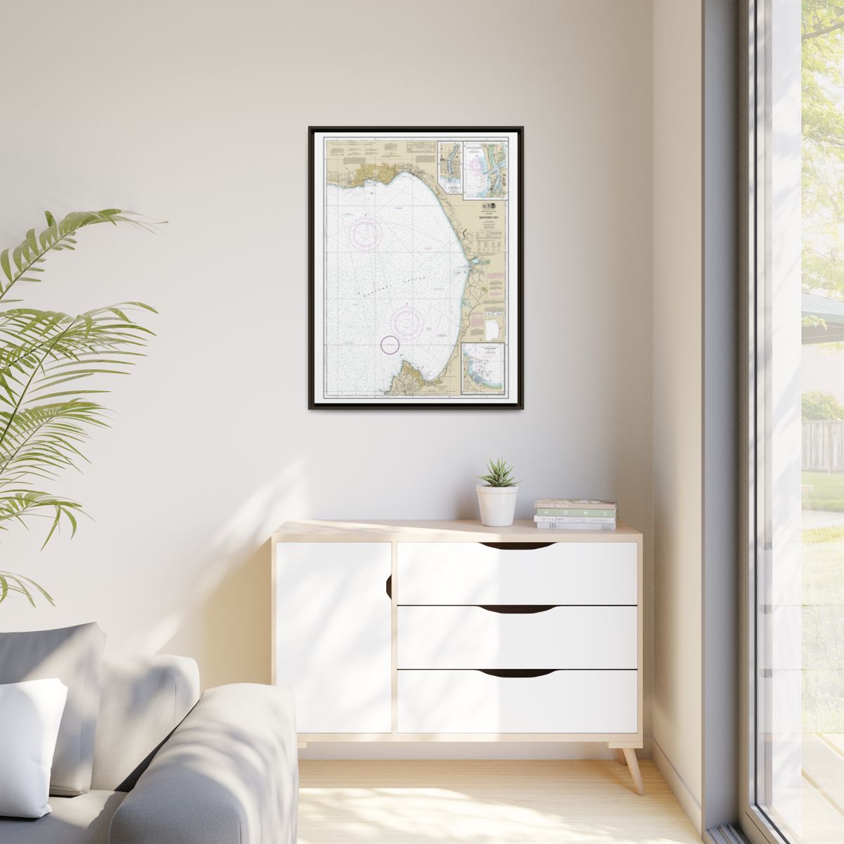 Chart 18685 Monterey Bay;Monterey Harbor;Moss Landing Harbor;Santa Cruz Small Craft Harbor - NOAA Nautical Chart Floating Frame Canvas | 24" x 32" | 30" x 40" - Espresso context-1
