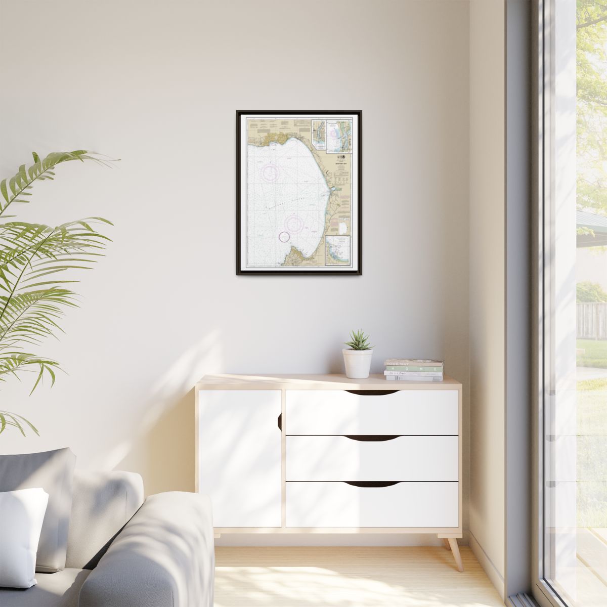 Chart 18685 Monterey Bay;Monterey Harbor;Moss Landing Harbor;Santa Cruz Small Craft Harbor - NOAA Nautical Chart Floating Frame Canvas | 24" x 32" | 30" x 40" - Espresso context-1