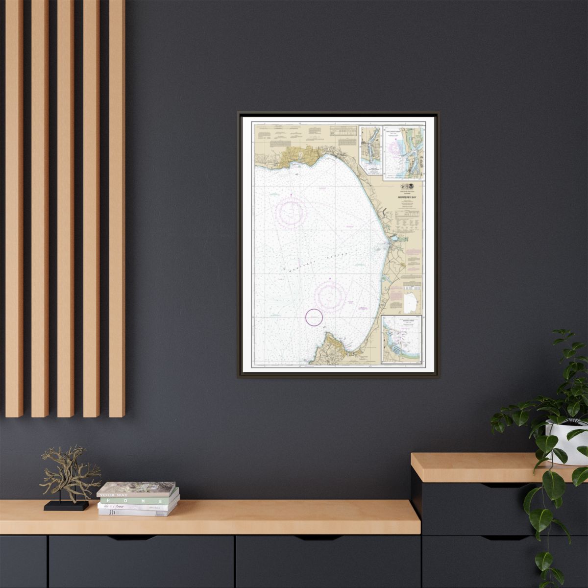 Chart 18685 Monterey Bay;Monterey Harbor;Moss Landing Harbor;Santa Cruz Small Craft Harbor - NOAA Nautical Chart Floating Frame Canvas | 24" x 32" | 30" x 40" - Espresso context-2