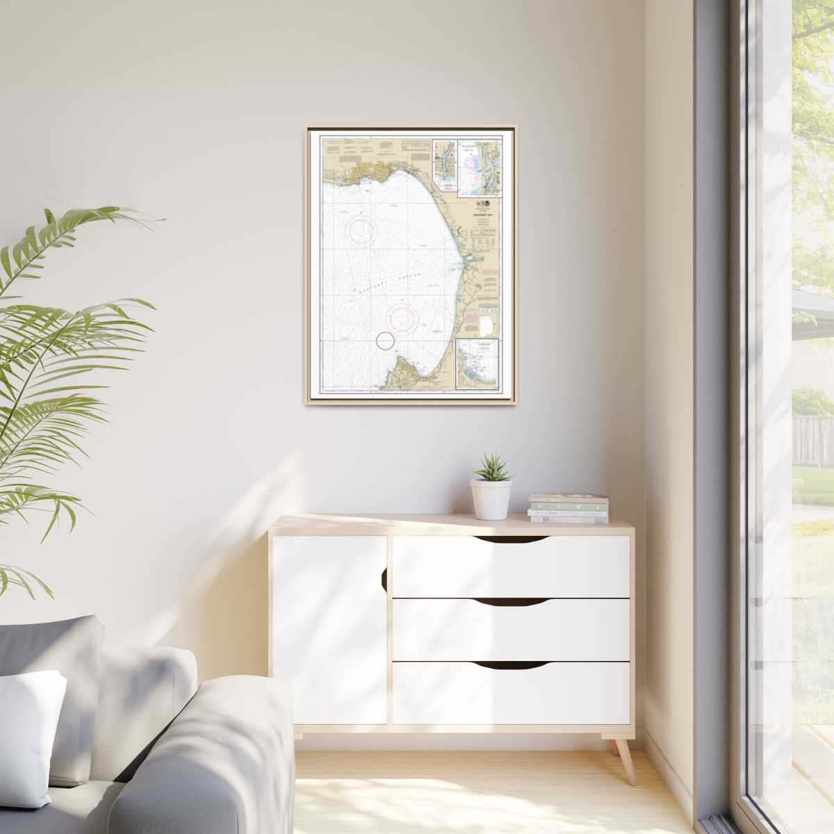 Chart 18685 Monterey Bay;Monterey Harbor;Moss Landing Harbor;Santa Cruz Small Craft Harbor - NOAA Nautical Chart Floating Frame Canvas | 24" x 32" | 30" x 40" - Natural context-1