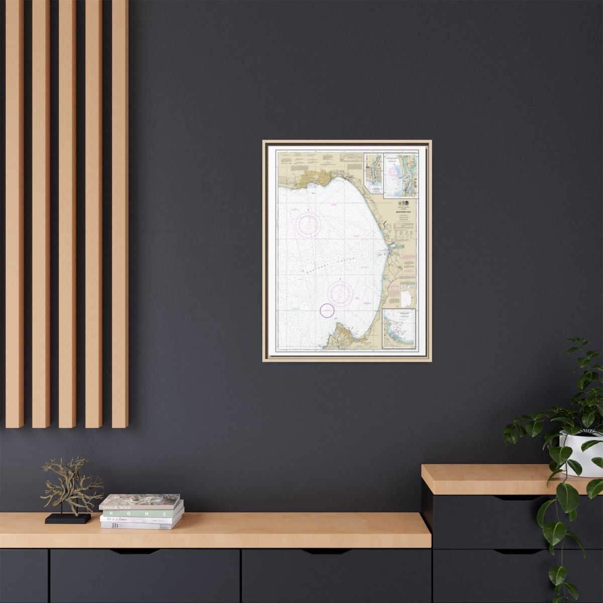 Chart 18685 Monterey Bay;Monterey Harbor;Moss Landing Harbor;Santa Cruz Small Craft Harbor - NOAA Nautical Chart Floating Frame Canvas | 24" x 32" | 30" x 40" - Natural context-2