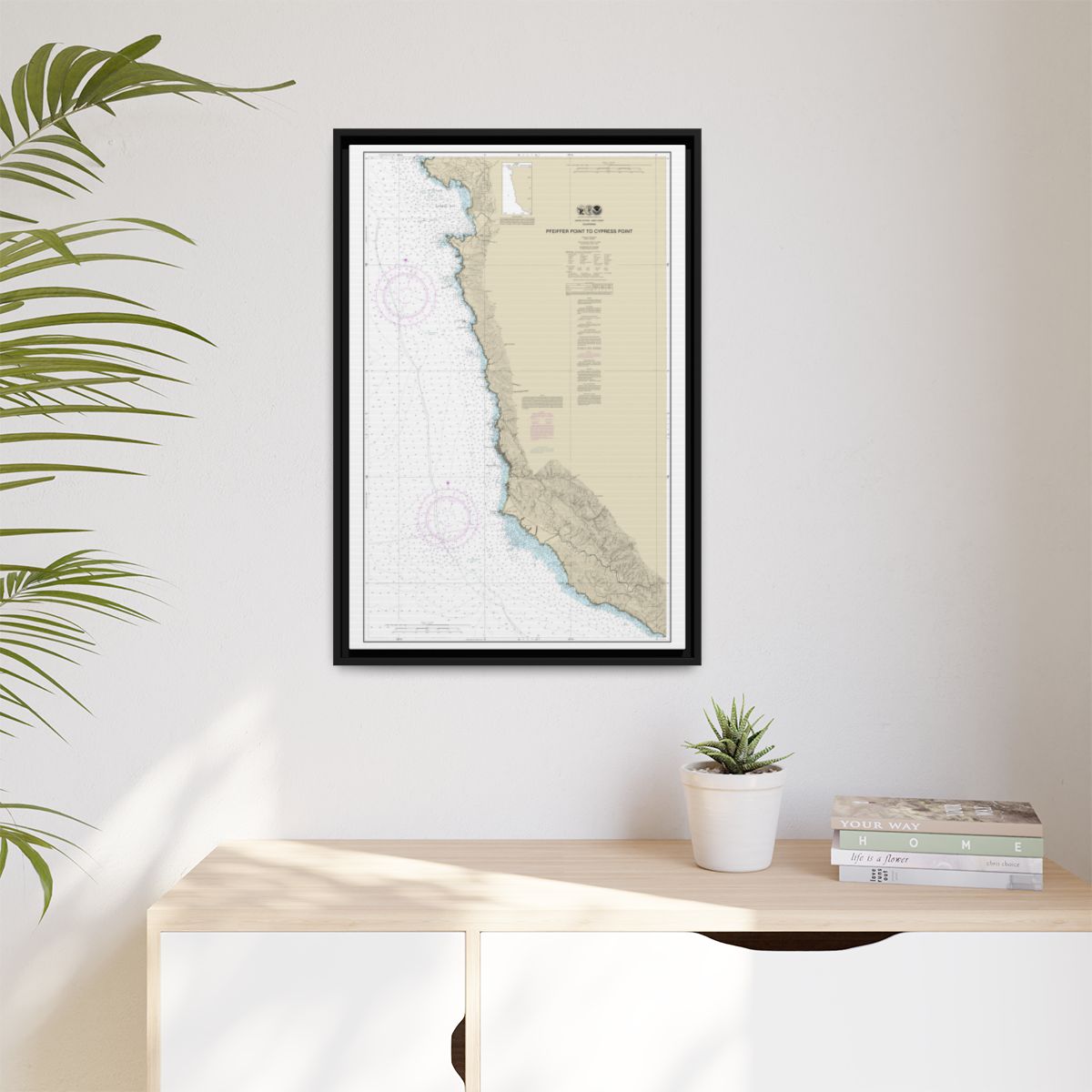 Chart 18686 Pfeiffer Point to Cypress Point - NOAA Nautical Chart Floating Frame Canvas | 20" x 30" | 24" x 36" | 32" x 48" - Black context-1