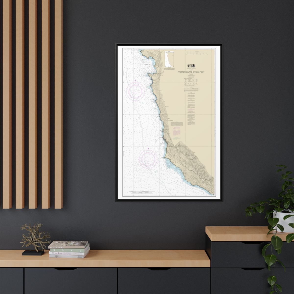 Chart 18686 Pfeiffer Point to Cypress Point - NOAA Nautical Chart Floating Frame Canvas | 20" x 30" | 24" x 36" | 32" x 48" - Black context-2