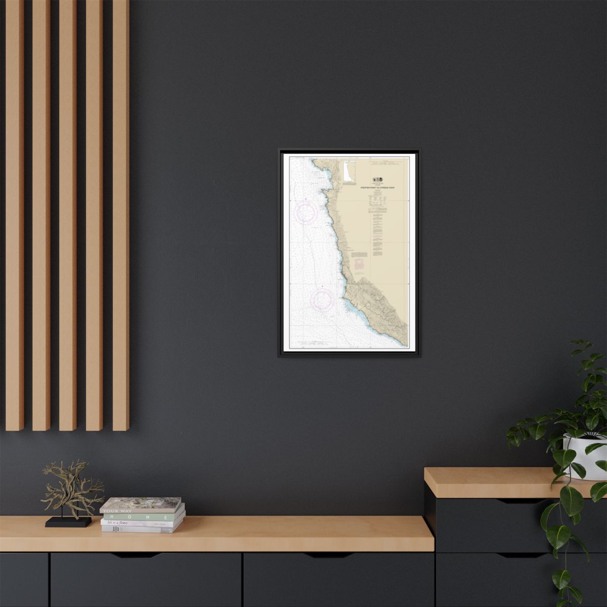 Chart 18686 Pfeiffer Point to Cypress Point - NOAA Nautical Chart Floating Frame Canvas | 20" x 30" | 24" x 36" | 32" x 48" - Black context-2
