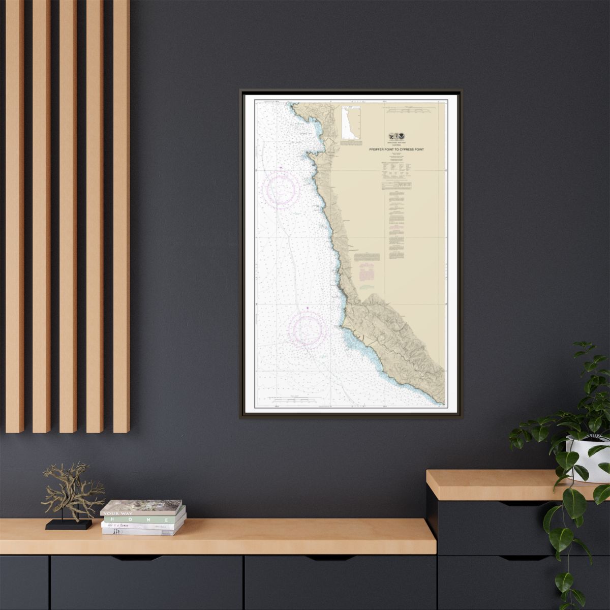 Chart 18686 Pfeiffer Point to Cypress Point - NOAA Nautical Chart Floating Frame Canvas | 20" x 30" | 24" x 36" | 32" x 48" - Espresso context-2