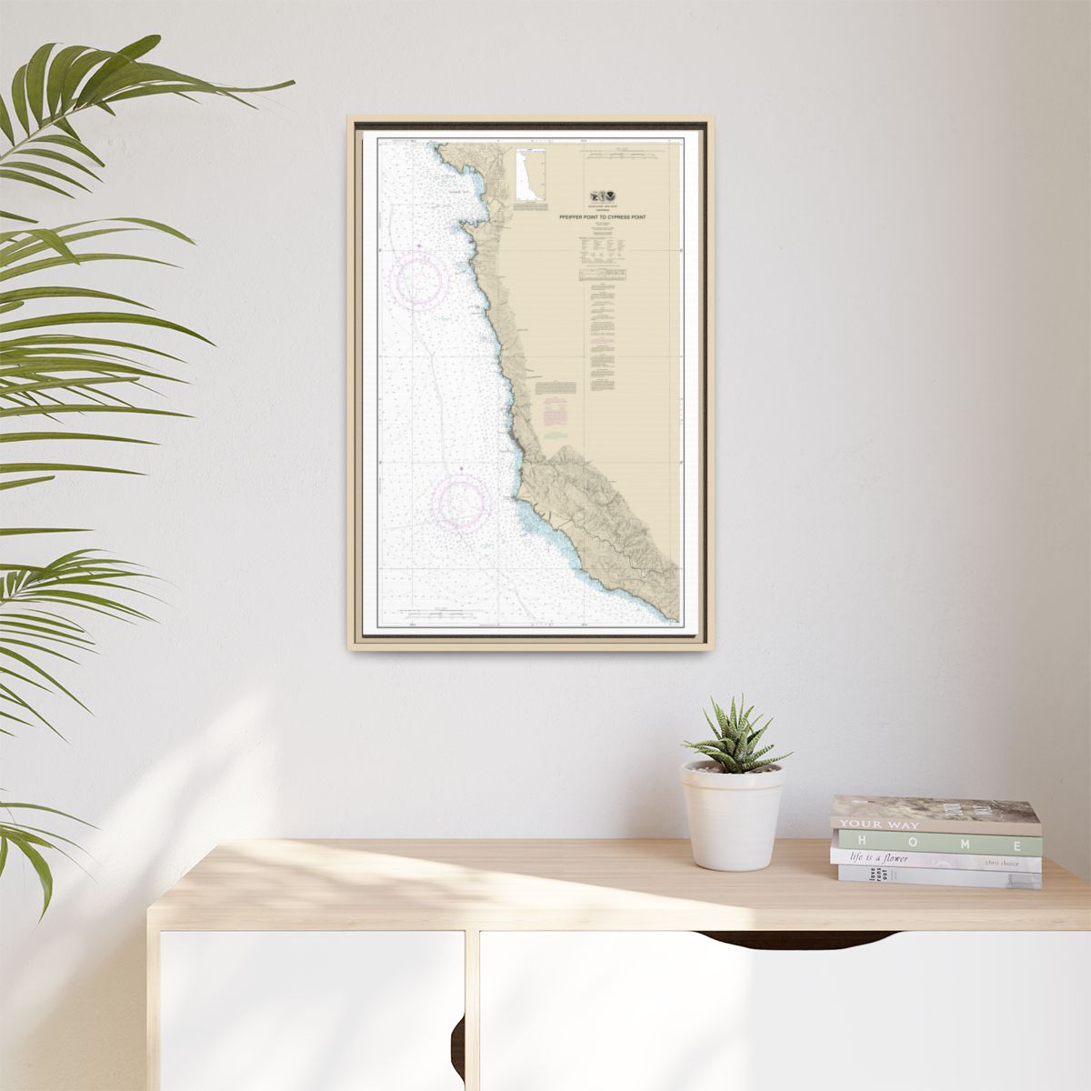 Chart 18686 Pfeiffer Point to Cypress Point - NOAA Nautical Chart Floating Frame Canvas | 20" x 30" | 24" x 36" | 32" x 48" - Natural context-1