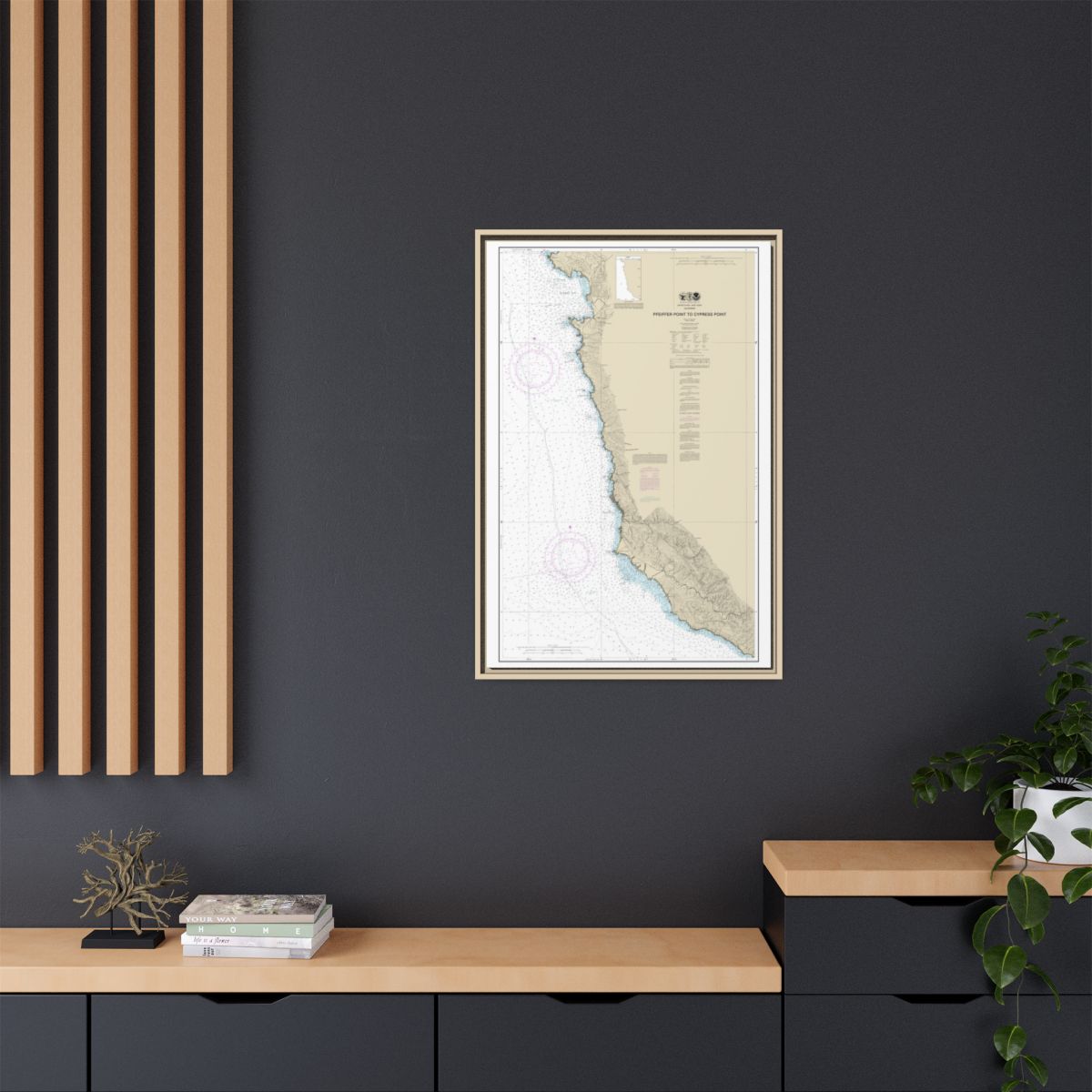 Chart 18686 Pfeiffer Point to Cypress Point - NOAA Nautical Chart Floating Frame Canvas | 20" x 30" | 24" x 36" | 32" x 48" - Natural context-2