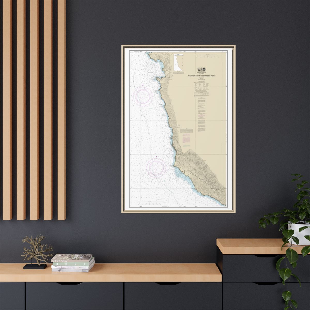 Chart 18686 Pfeiffer Point to Cypress Point - NOAA Nautical Chart Floating Frame Canvas | 20" x 30" | 24" x 36" | 32" x 48" - Natural context-2