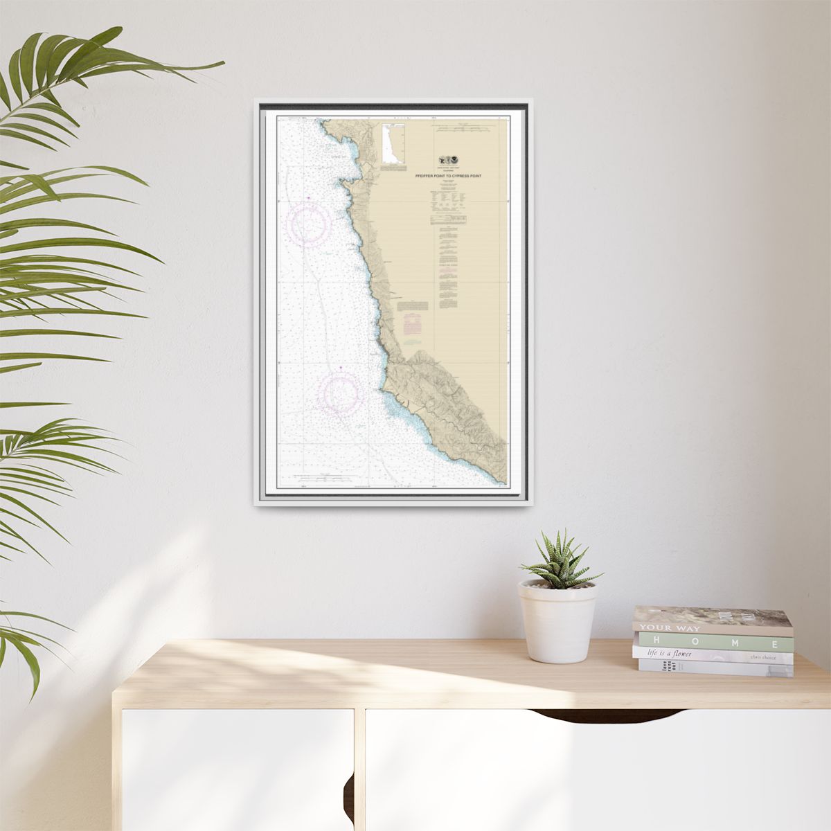 Chart 18686 Pfeiffer Point to Cypress Point - NOAA Nautical Chart Floating Frame Canvas | 20" x 30" | 24" x 36" | 32" x 48" - White context-1