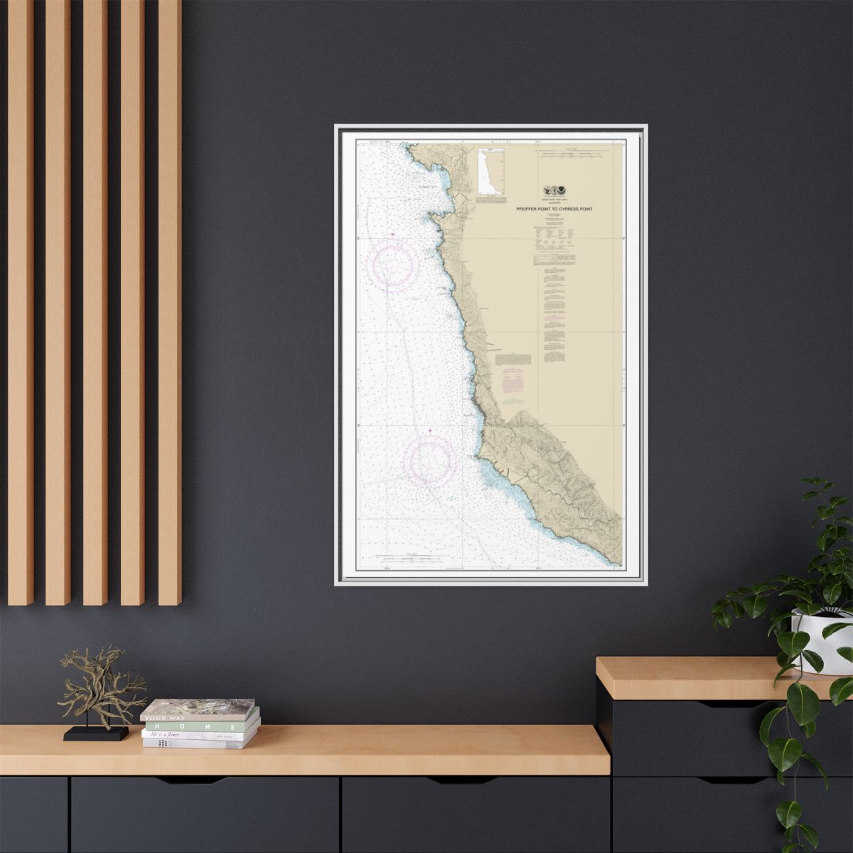 Chart 18686 Pfeiffer Point to Cypress Point - NOAA Nautical Chart Floating Frame Canvas | 20" x 30" | 24" x 36" | 32" x 48" - White context-2