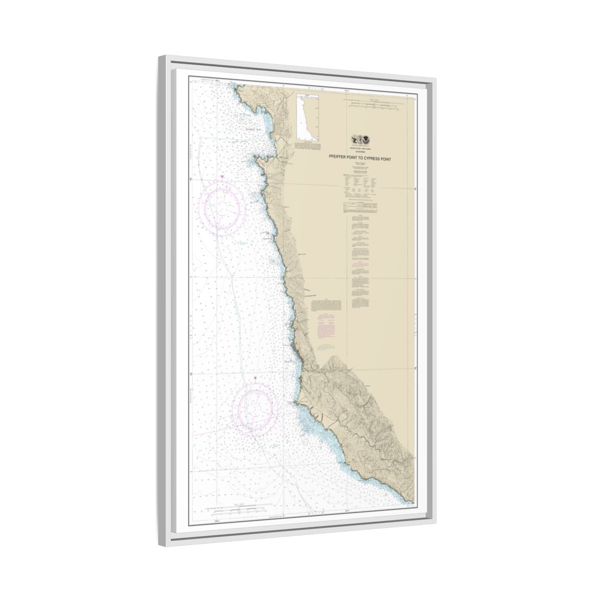 Chart 18686 Pfeiffer Point to Cypress Point - NOAA Nautical Chart Floating Frame Canvas | 20" x 30" | 24" x 36" | 32" x 48" - White side