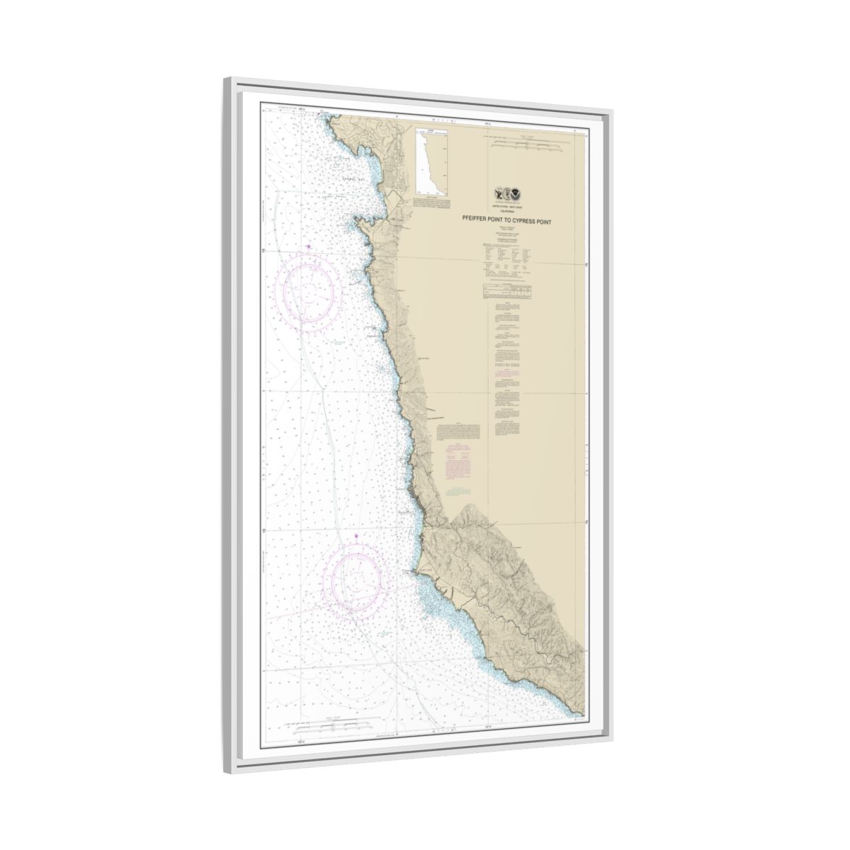 Chart 18686 Pfeiffer Point to Cypress Point - NOAA Nautical Chart Floating Frame Canvas | 20" x 30" | 24" x 36" | 32" x 48" - White side