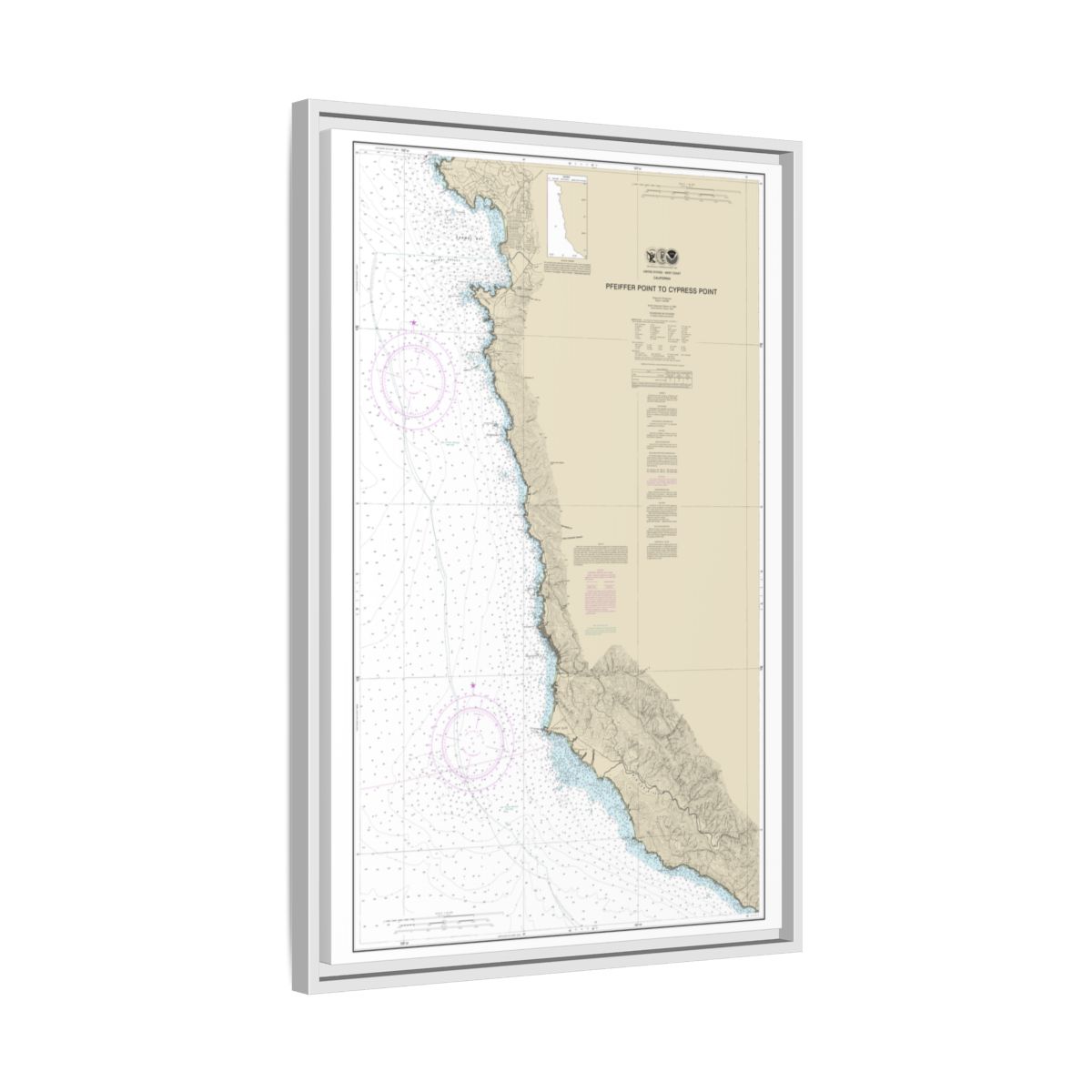 Chart 18686 Pfeiffer Point to Cypress Point - NOAA Nautical Chart Floating Frame Canvas | 20" x 30" | 24" x 36" | 32" x 48" - White side