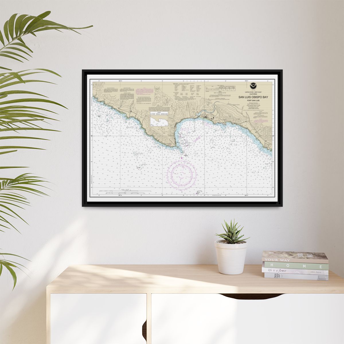 Chart 18704 San Luis Obispo Bay, Port San Luis - NOAA Nautical Chart Floating Frame Canvas | 30" x 20" | 36" x 24" | 48" x 32" - Black context-1