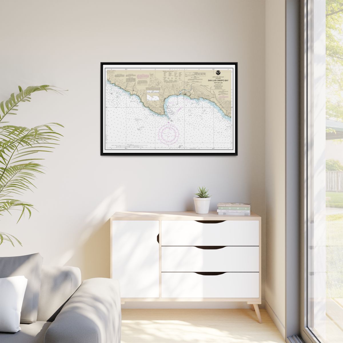Chart 18704 San Luis Obispo Bay, Port San Luis - NOAA Nautical Chart Floating Frame Canvas | 30" x 20" | 36" x 24" | 48" x 32" - Black context-1