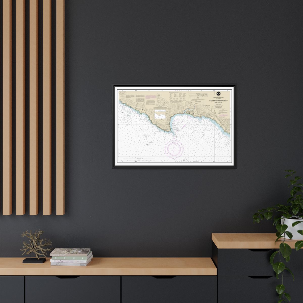 Chart 18704 San Luis Obispo Bay, Port San Luis - NOAA Nautical Chart Floating Frame Canvas | 30" x 20" | 36" x 24" | 48" x 32" - Black context-2