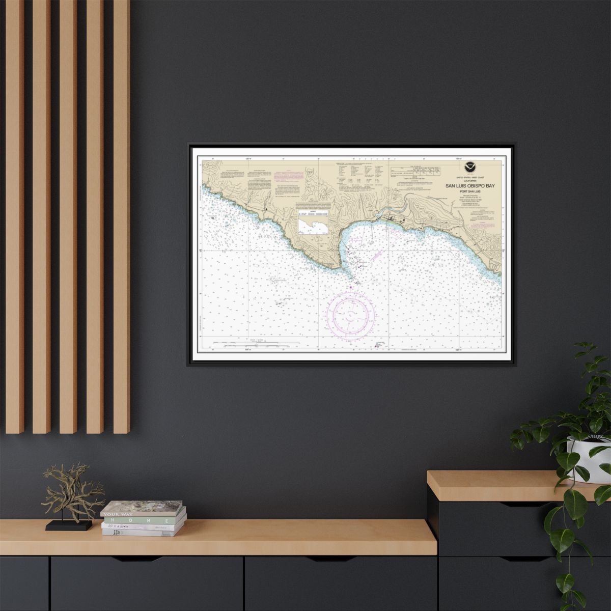 Chart 18704 San Luis Obispo Bay, Port San Luis - NOAA Nautical Chart Floating Frame Canvas | 30" x 20" | 36" x 24" | 48" x 32" - Black context-2