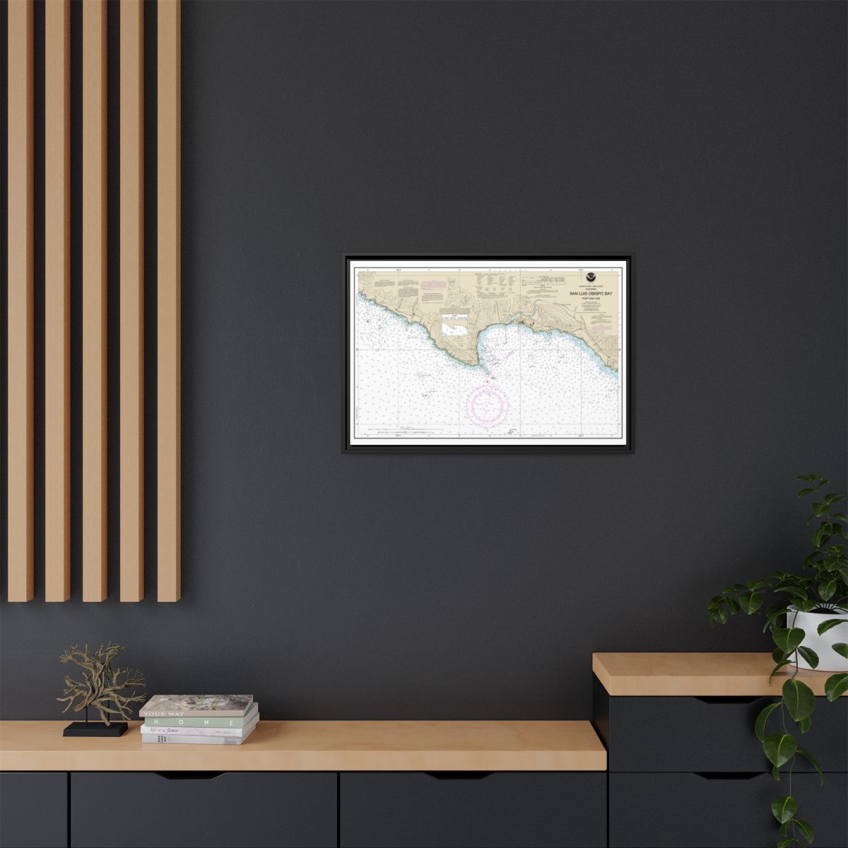 Chart 18704 San Luis Obispo Bay, Port San Luis - NOAA Nautical Chart Floating Frame Canvas | 30" x 20" | 36" x 24" | 48" x 32" - Black context-2