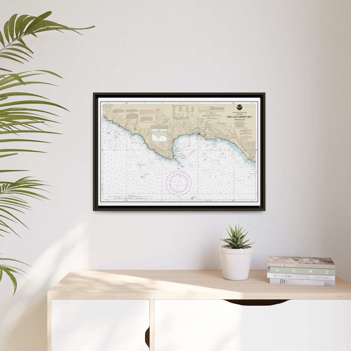Chart 18704 San Luis Obispo Bay, Port San Luis - NOAA Nautical Chart Floating Frame Canvas | 30" x 20" | 36" x 24" | 48" x 32" - Espresso context-1