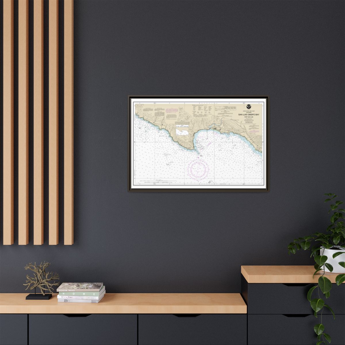 Chart 18704 San Luis Obispo Bay, Port San Luis - NOAA Nautical Chart Floating Frame Canvas | 30" x 20" | 36" x 24" | 48" x 32" - Espresso context-2