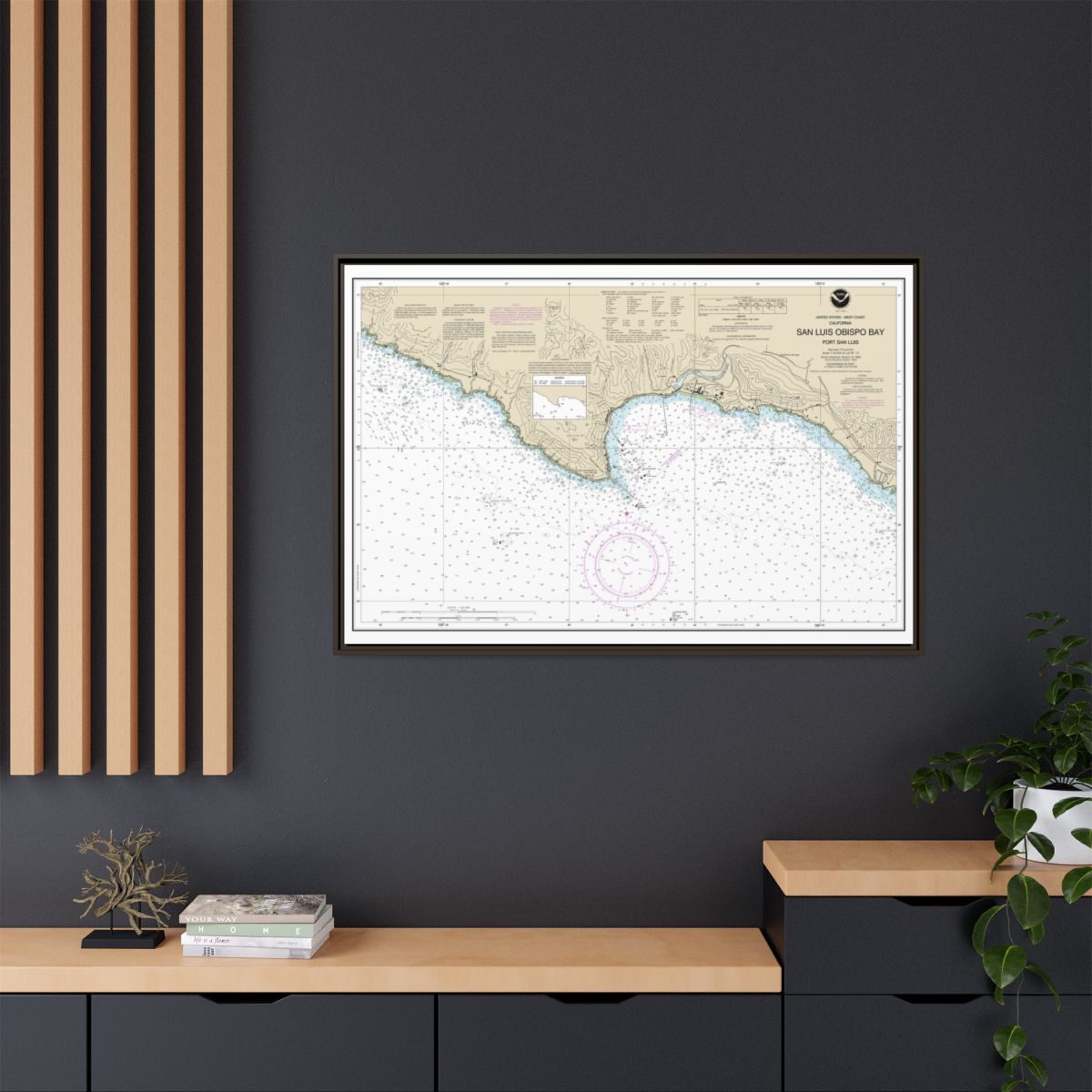 Chart 18704 San Luis Obispo Bay, Port San Luis - NOAA Nautical Chart Floating Frame Canvas | 30" x 20" | 36" x 24" | 48" x 32" - Espresso context-2
