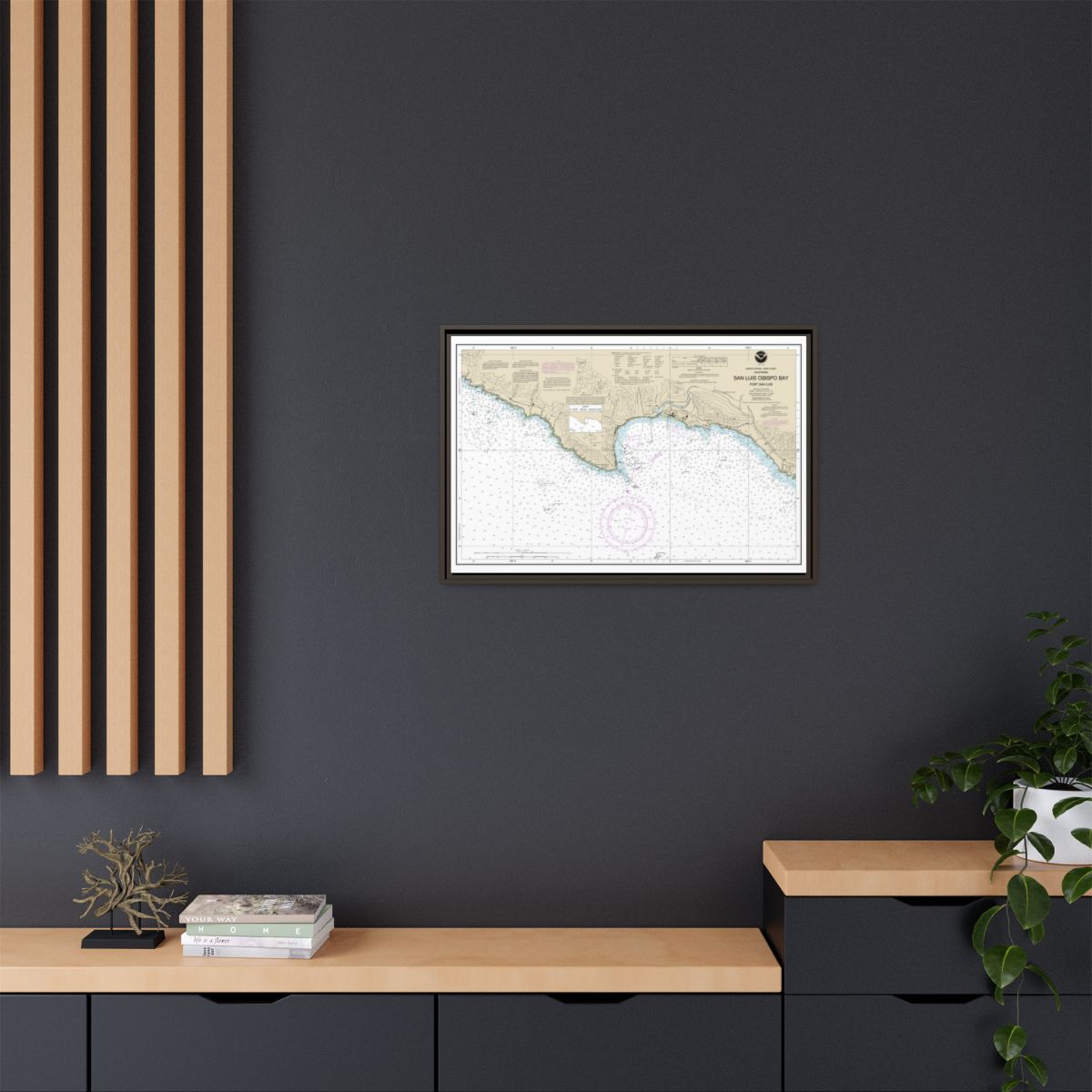 Chart 18704 San Luis Obispo Bay, Port San Luis - NOAA Nautical Chart Floating Frame Canvas | 30" x 20" | 36" x 24" | 48" x 32" - Espresso context-2